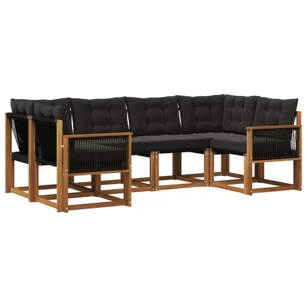 Billigare vidaXL Utomhussoffset med kudde 6 pcs Naturlig och svart