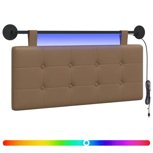 Snabb leverans vidaXL Hängande sänggavel Med LED-lampa Cappuccino Konstläder
