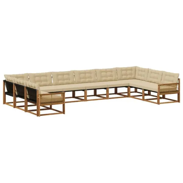 vidaXL Utomhussoffset med kudde 10 pcs Naturlig och Beige Erbjudande