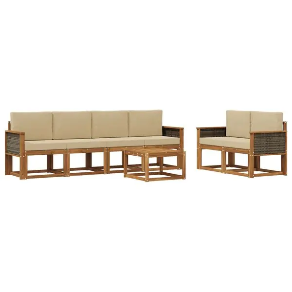 vidaXL Utomhussoffset 6 pcs Naturlig Massivt akaciaträ och polyester Trygg betalning