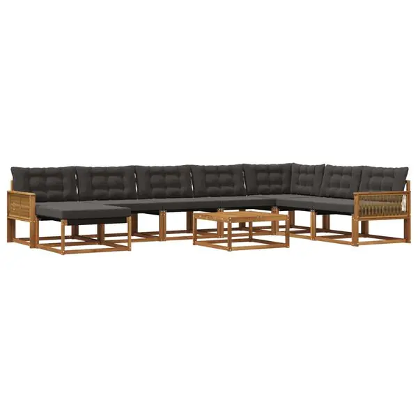 vidaXL Utomhussoffset 9 pcs Naturlig och svart Massivt Akaciaträ Beställ idag