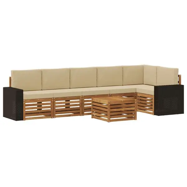 Bästa pris vidaXL Sektionsoffgrupp 7 pcs Naturlig och Beige Massivt Akaciaträ