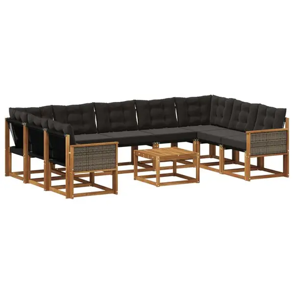 vidaXL Utomhussoffset med kudde 10 pcs Naturlig och svart Beställ idag
