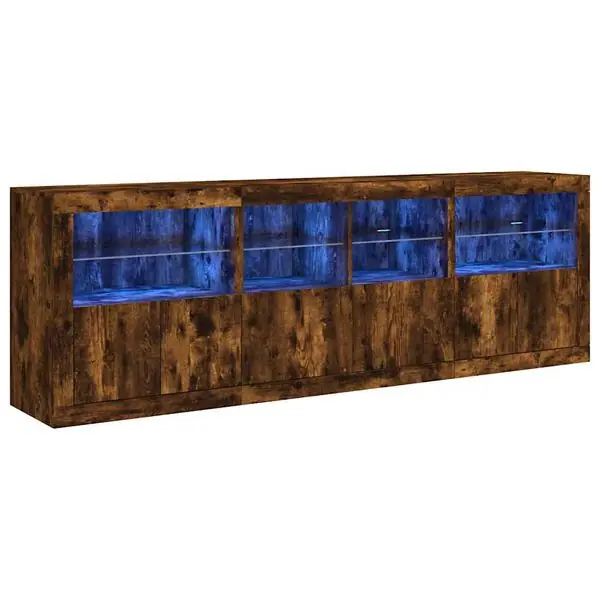Endast idag vidaXL Skänk med LED-belysning rökfärgad ek 202x37x67 cm