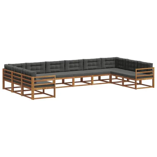 risnedsättning vidaXL Utomhussoffset med kudde 10 pcs Naturlig och Antracit