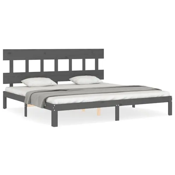 Handla nu vidaXL Sängram med huvudgavel grå 200x200 cm massivt trä