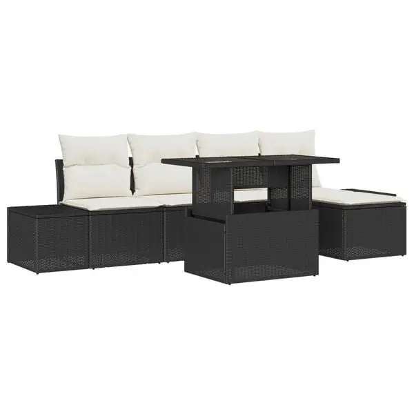 Fri frakt vidaXL Trädgårdsoffset med lagring 6 pcs Svart Poly rattan