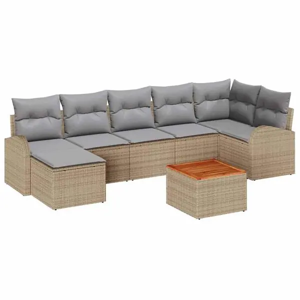 Rabatter vidaXL Trädgårdsoffset med kudde 8 pcs Beige konstrotting