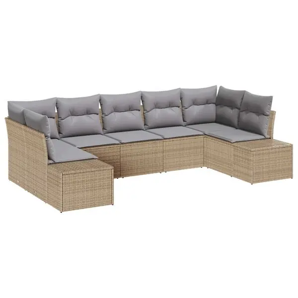 vidaXL Trädgårdsoffset med kudde 7 pcs Beige konstrotting Populärt val