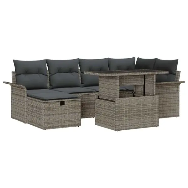 Sista chansen vidaXL Trädgårdsoffset med kudde med lagring 7 pcs Grå Poly rattan