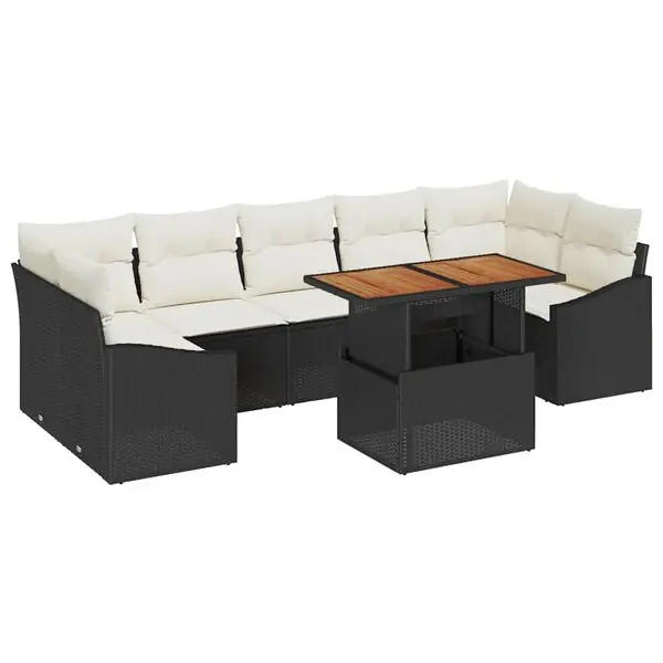 Begränsad tid vidaXL Trädgårdsoffset med kudde med lagring 8 pcs Svart och beige
