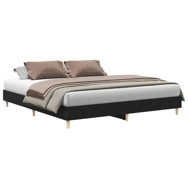 vidaXL Sängram Svart Ek 203 x 183 x 25 cm Konstruerat trä Bästa pris