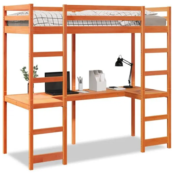 vidaXL Loftsäng utan madrass vaxbrun 80x200 cm massiv furu Handla nu
