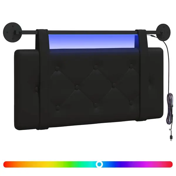 vidaXL Hängande sänggavel Med LED-lampa Svart Konstläder Kampanjpris