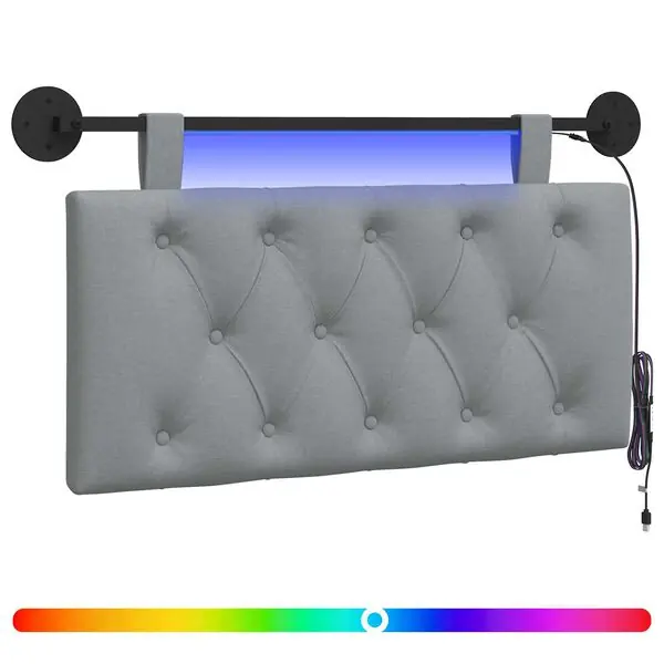 Handla nu vidaXL Hängande sänggavel Med LED-lampa Ljusgrå Tyg