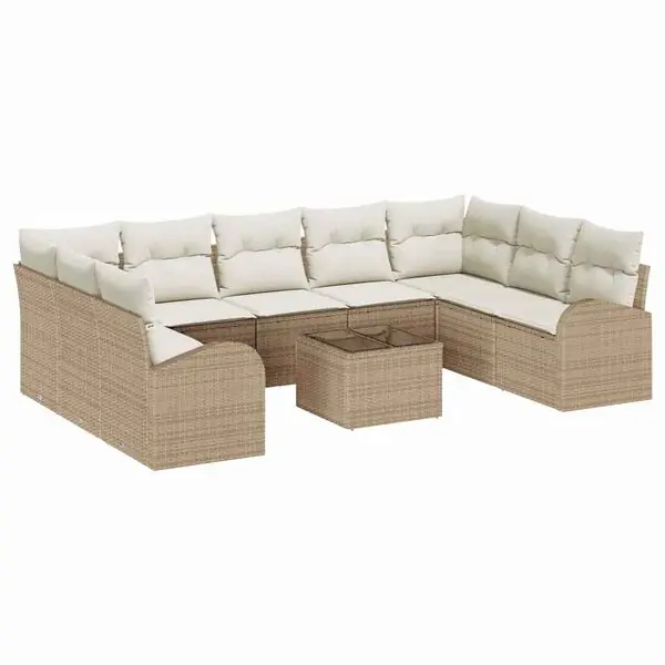 Lägg i varukorgen vidaXL Trädgårdsoffset med kudde 10 pcs Beige och vit konstrotting