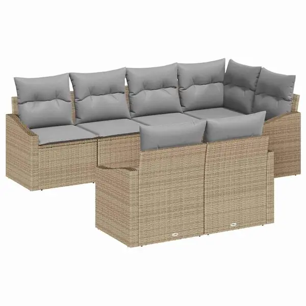 Rea vidaXL Trädgårdsoffset med kudde 7 pcs Beige och Ljusgrå konstrotting