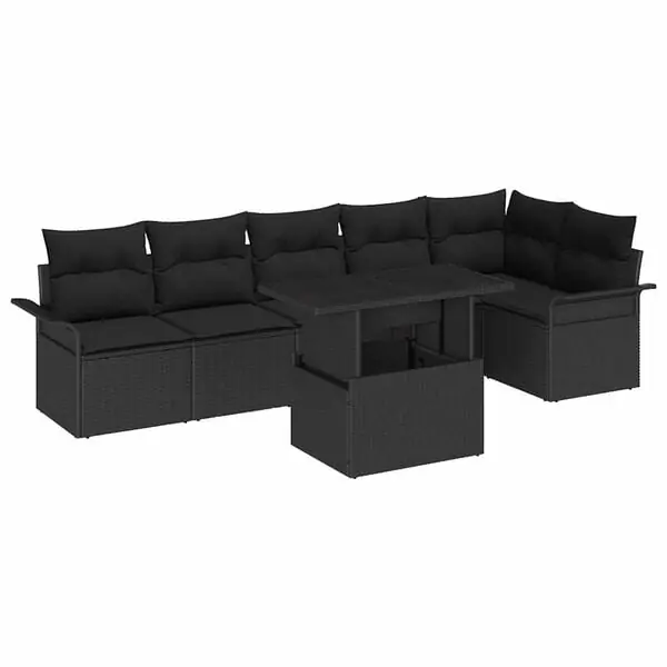 Expressleverans vidaXL Trädgårdsoffset med kudde med lagring 7 pcs Svart Poly rattan