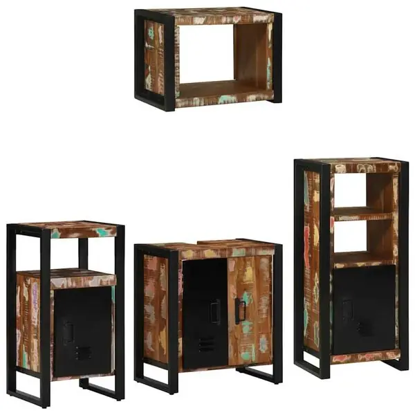 vidaXL Badrumsmöbelset 4 pcs Flerfärgad och Svart Solid återvunnen trä Begränsad tid