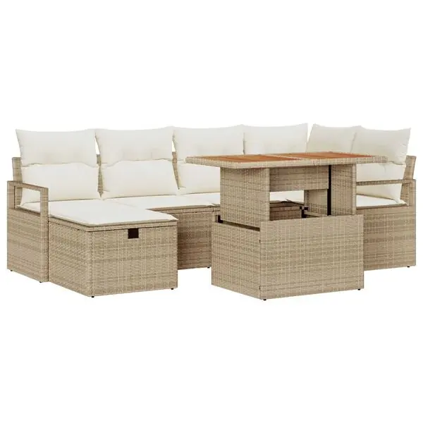 vidaXL Trädgårdsoffset 7 pcs Beige konstrotting Lägg i varukorgen