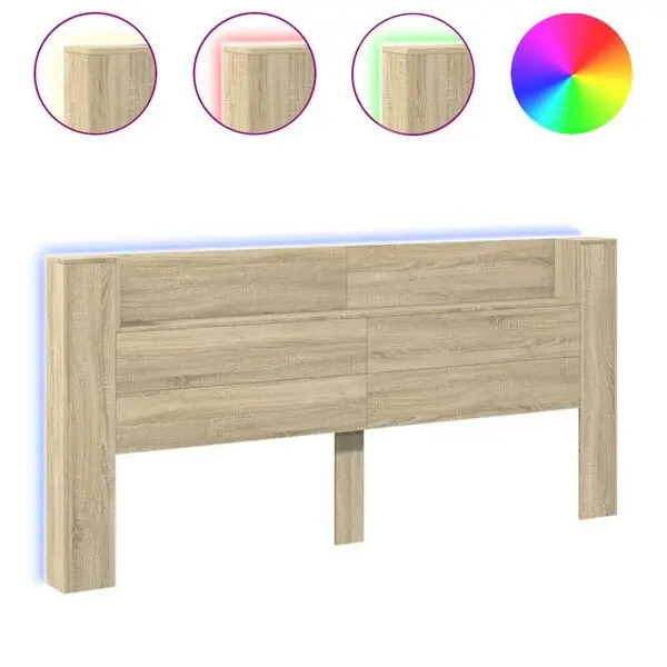 vidaXL Sänggavel med LED sonoma-ek 220x16,5x103,5 cm Handla nu