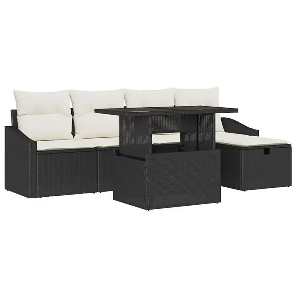 vidaXL Trädgårdsoffset med kudde med lagring 6 pcs Svart Poly rattan Expressleverans