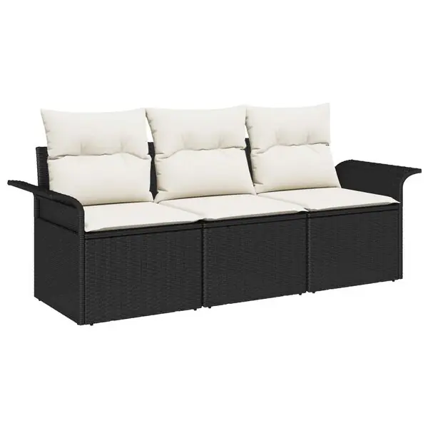 Sista chansen vidaXL Trädgårdsoffset med kudde med lagring 3 pcs Svart Poly rattan