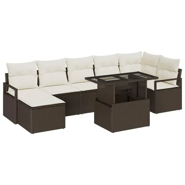 Lägg i varukorgen vidaXL Trädgårdsoffset med lagring 8 pcs Brun Poly rattan