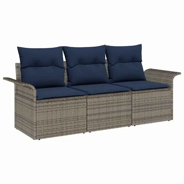 Rea vidaXL Trädgårdsoffset med kudde med lagring 3 pcs Grå Poly rattan