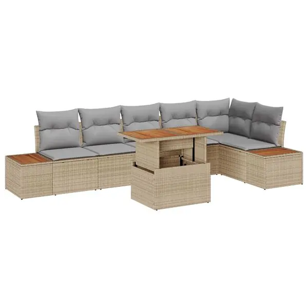 vidaXL Trädgårdsmöbelset med kudde 7 pcs Beige och Grå Sänkt pris