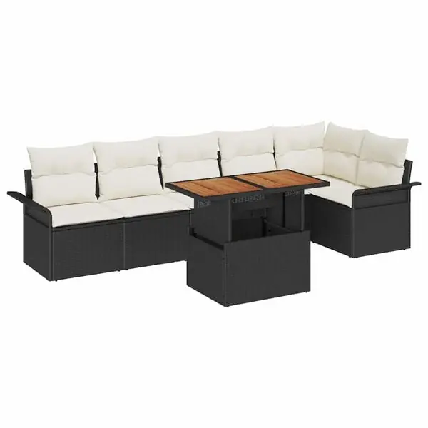 Sista chansen vidaXL Trädgårdsoffset med kudde 7 pcs Svart och kräm konstrotting