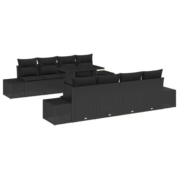 vidaXL Trädgårdsoffset 9 pcs Svart Poly Rattan och Pulverlackerad Stål Fri frakt