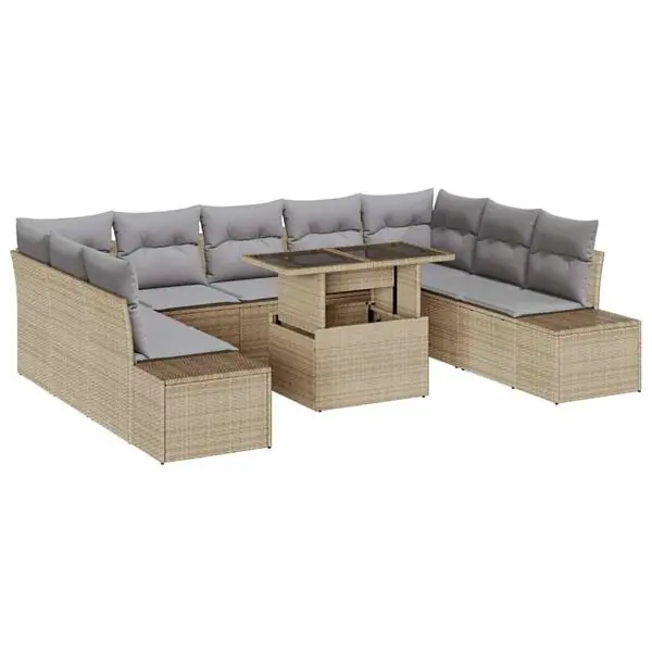vidaXL Trädgårdsoffset med kudde med lagring 10 pcs beige och ljusgrå Reapris