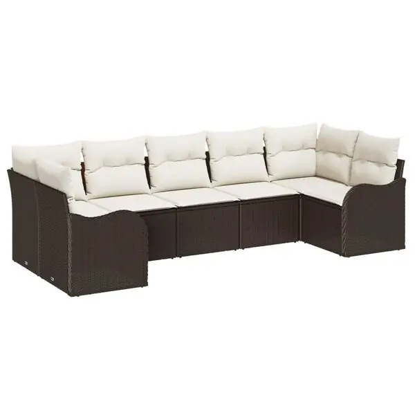 Kundfavorit vidaXL Trädgårdsoffset med lagring 7 pcs Brun och vit Poly rattan
