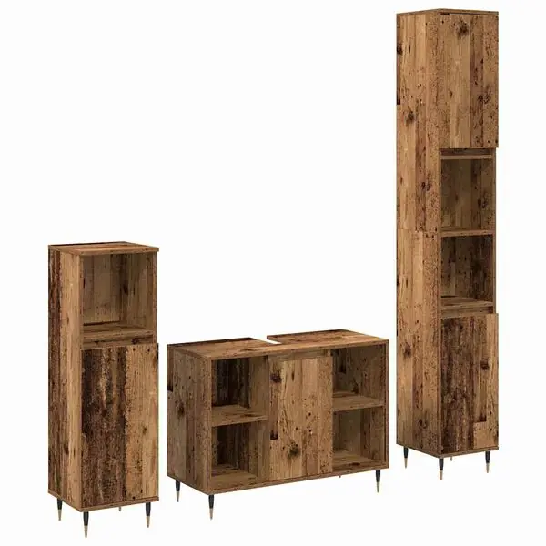 Outlet vidaXL Badrumsmöbelset med hylla 3 pcs Gammalt trä Konstruerat trä