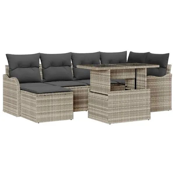 vidaXL Trädgårdsoffset med kudde med lagring 7 pcs Ljusgrå Poly rattan Utförsäljning