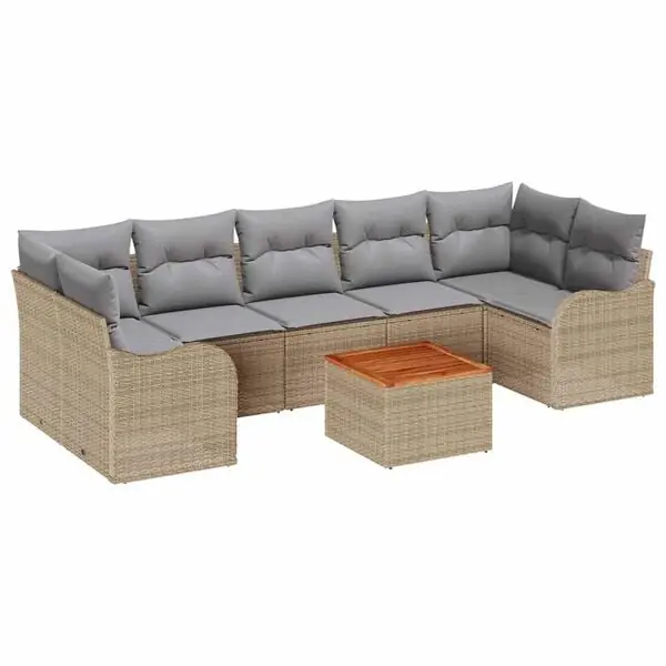 vidaXL Trädgårdsoffset med kudde 8 pcs Beige konstrotting Trygg betalning