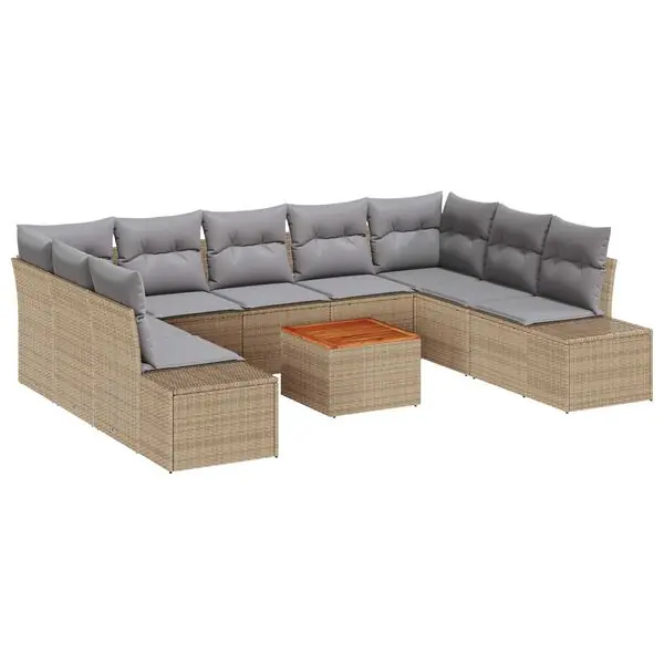 Billig vidaXL Trädgårdsoffset med lagring 10 pcs beige och ljusgrå