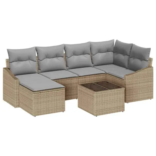 Köp online vidaXL Soffset med kudde 7 pcs Beige konstrotting