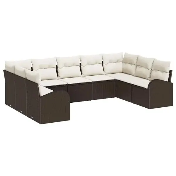 Begränsat erbjudande vidaXL Soffset med kudde 9 pcs Brun Poly Rattan