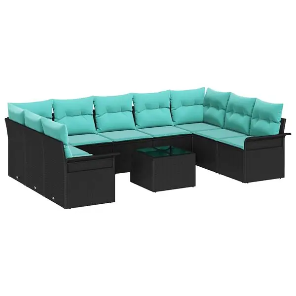 vidaXL Trädgårdsoffset med kudde med lagring 10 pcs Svart Poly rattan Beställ idag