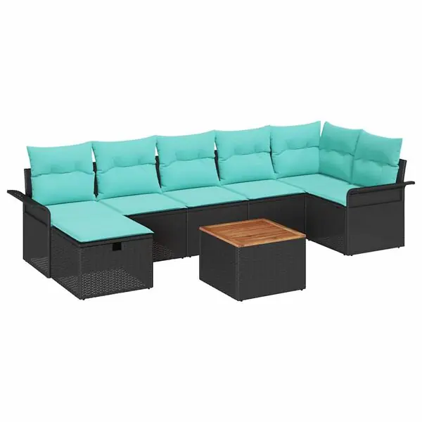 vidaXL Trädgårdsoffset med kudde med lagring 8 pcs Svart Poly rattan Premium