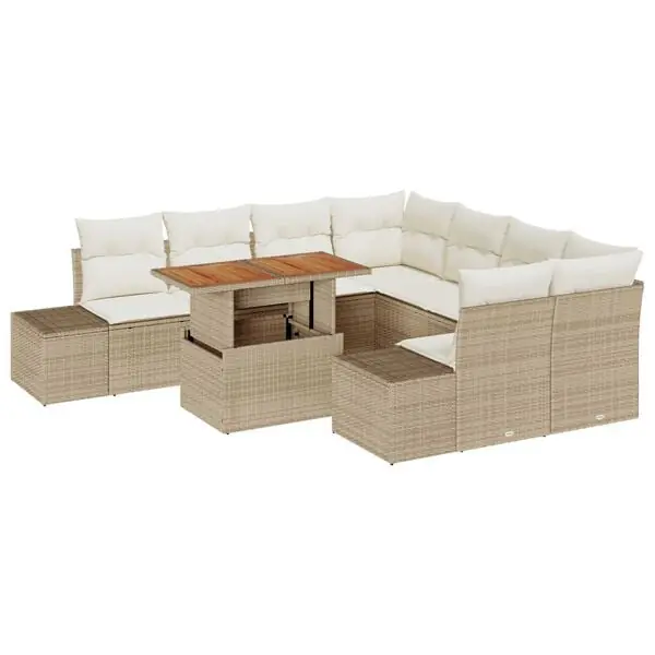 vidaXL Trädgårdsoffset med lagring 9 pcs Beige Poly rattan Nyhet
