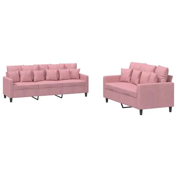 vidaXL Soffgrupp med dynor 2 delar rosa sammet Säker betalning