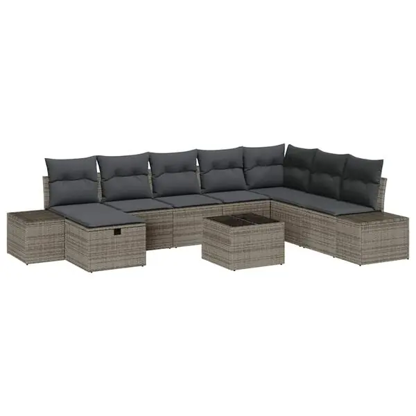 vidaXL Trädgårdsoffset med kudde 9 pcs Grå Poly rattan Erbjudande