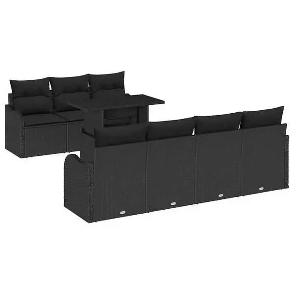 vidaXL Trädgårdsoffset med kudde 8 pcs Svart Poly rattan Fynd