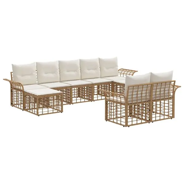 vidaXL Utomhussoffset med kudde 9 pcs Naturlig och Creamvit Polyester Nedsatt pris
