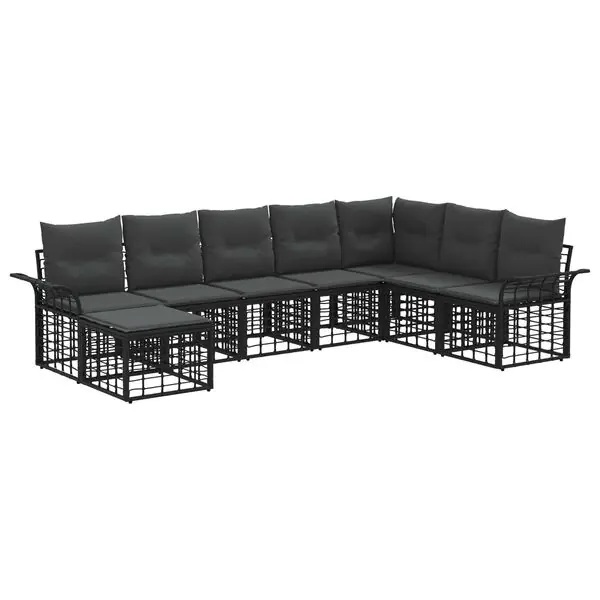 vidaXL Utomhussoffset med kudde 8 pcs Svart och Mörkgrå Polyester Beställ idag