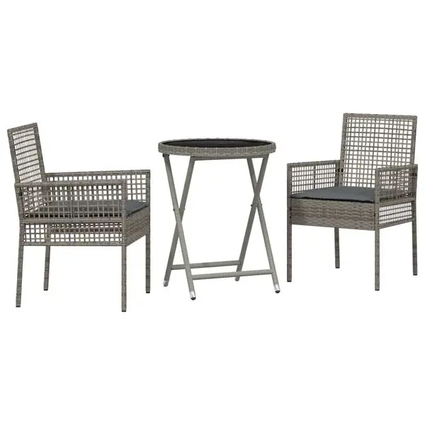 vidaXL Trädgårds Bistro Set 3 pcs Grå konstrotting Trygg betalning