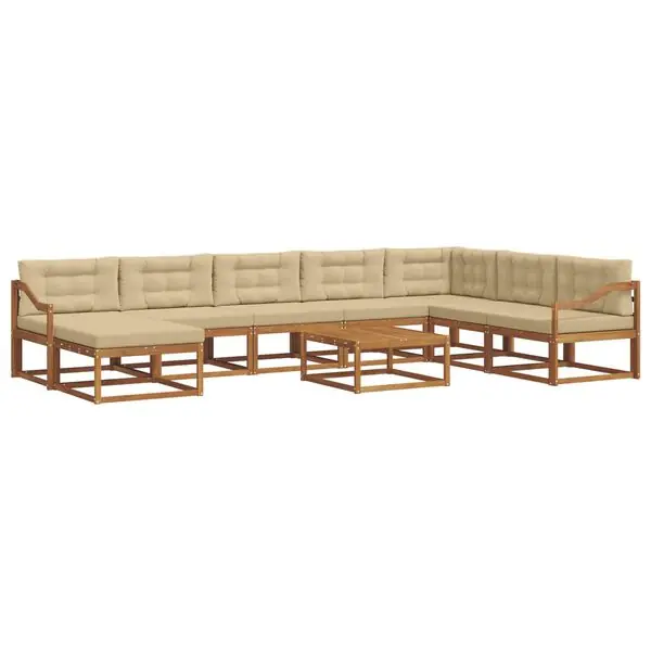 vidaXL Utomhussoffset med kudde 9 pcs Naturlig och Beige Begränsat erbjudande